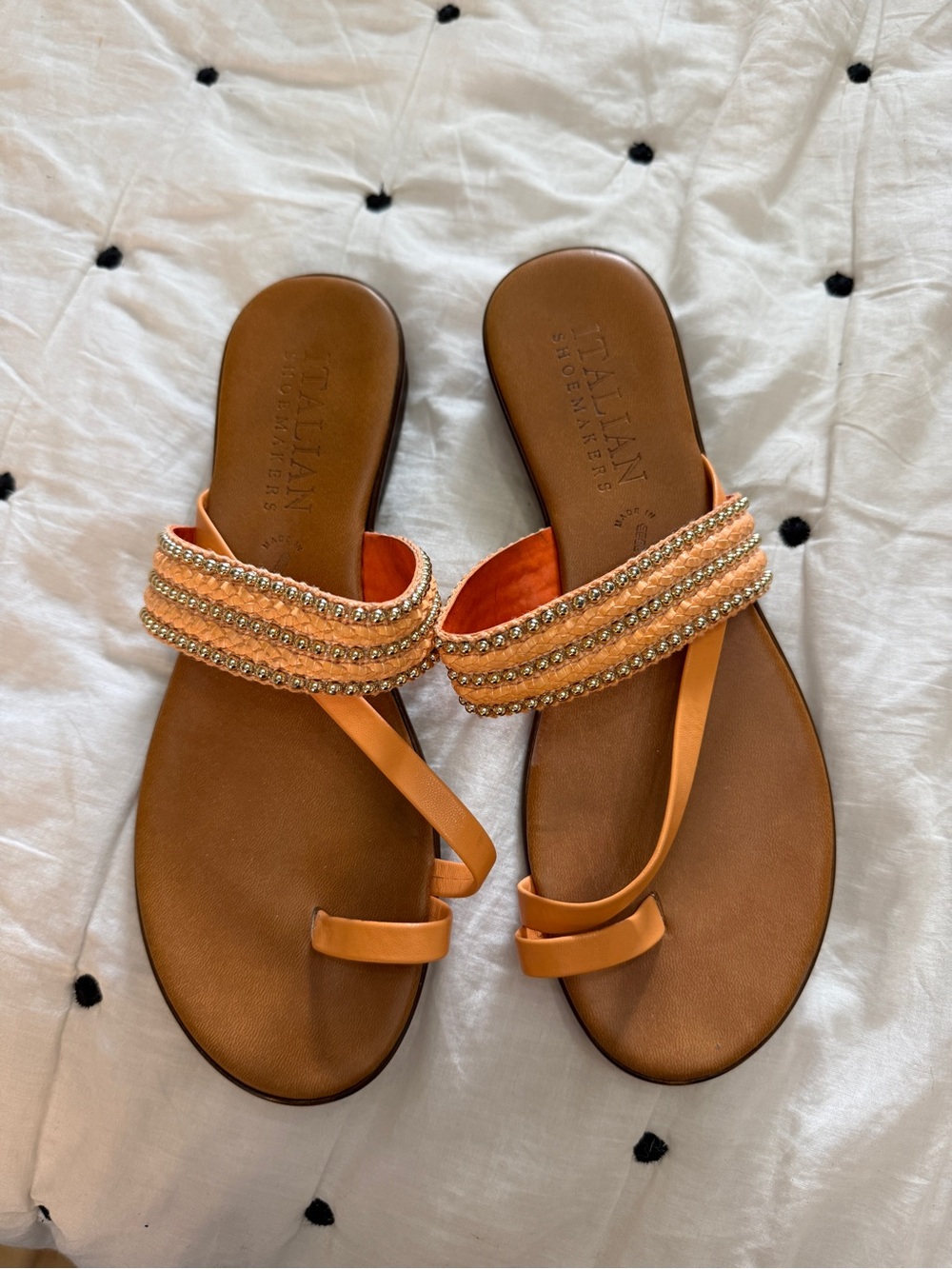 Italian Shoemakers Tan and Orange Beaded Toe-Ring Sandals